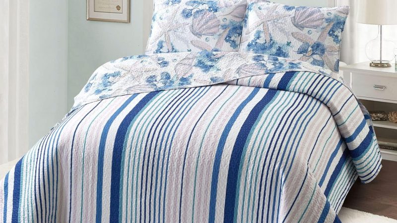 NIUDÉCOR HOME Reversible Bedspread Quilt Set Twin Size Summer Ocean Quilt Coverlet Lightweight Microfiber Stripe Bedding Set – A Perfect Addition to Your Bedroom