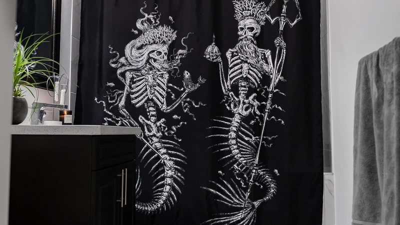 Transform Your Bathroom with the Flash Flood Skeleton Mermaid Black Shower Curtain – A Review